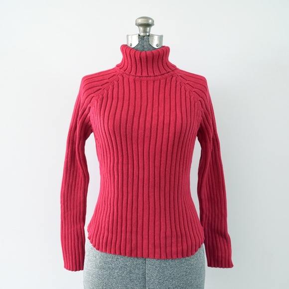 2000s GAP Red Cotton Ribbed Turtleneck Sweater Size S | Thick Knit - Picture 1 of 9